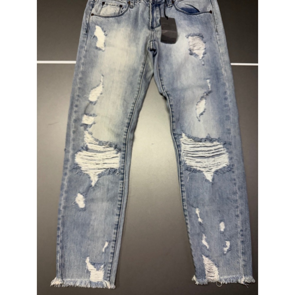 Denim Colab Avoca Skinnies Moon Blue Distressed Frayed Hem Jeans 3A40 Size 10